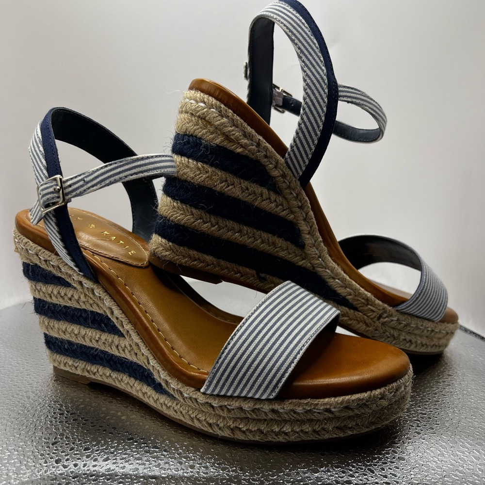 New only worn once blue & white striped wedge, Kelly & Katie